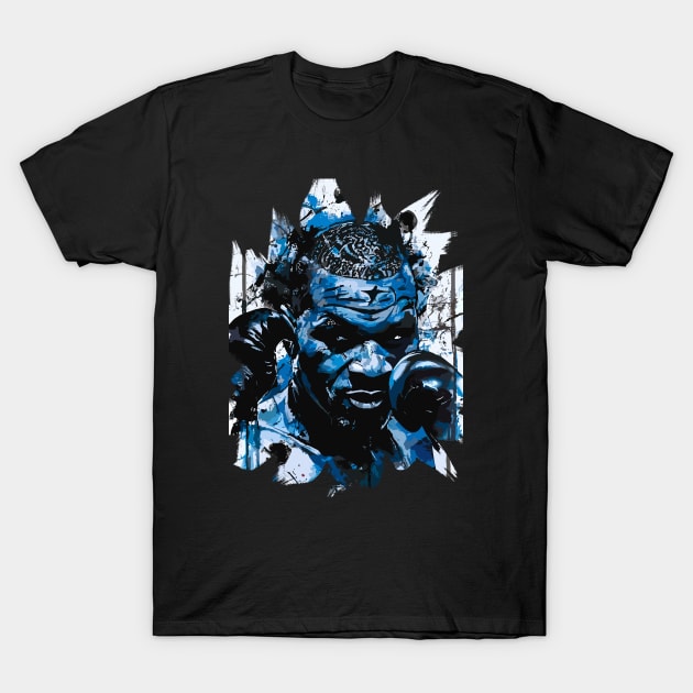 Black Boxer in Fighting Stance with Furious Face in Ink Painting Style T-Shirt by diegotorres